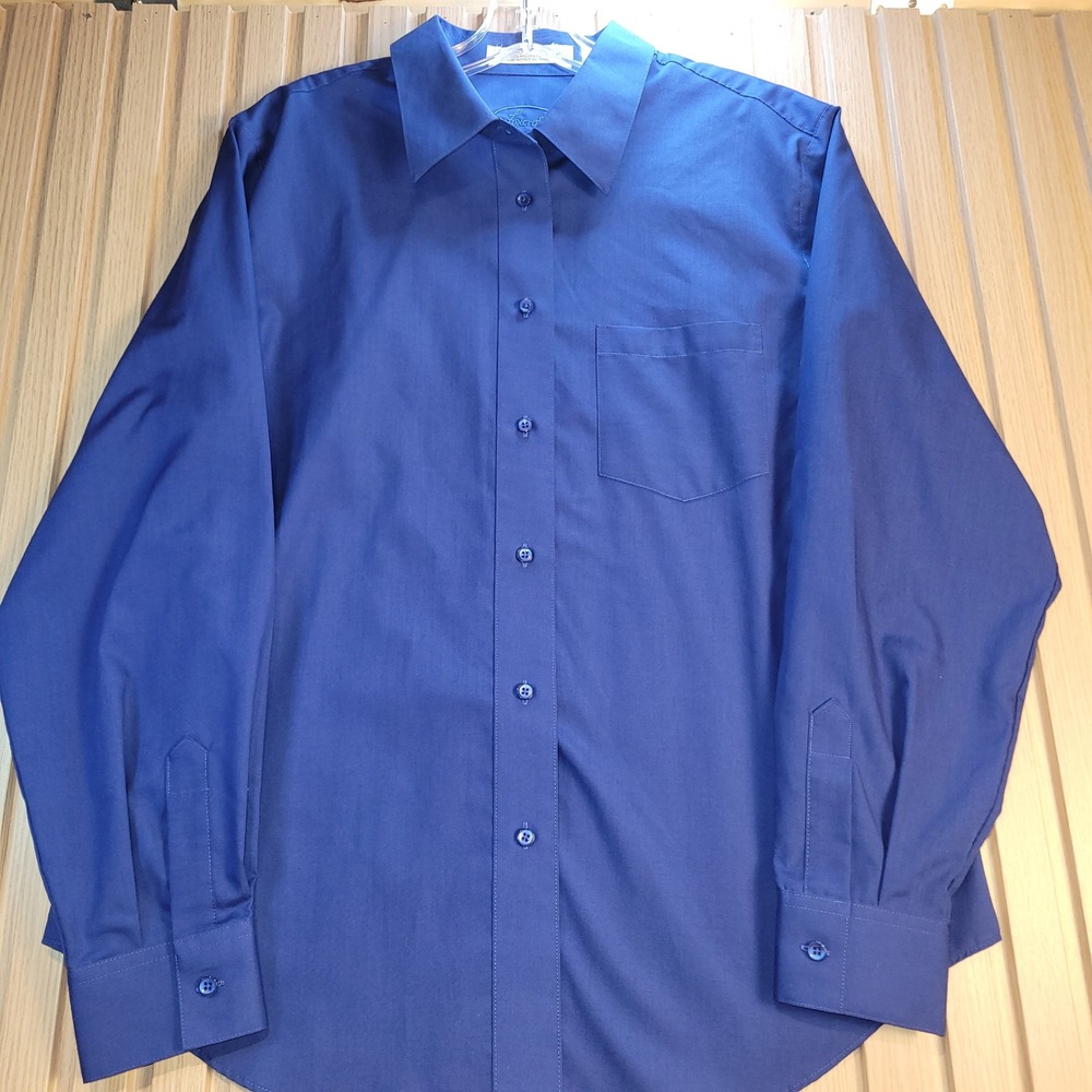 Foxcroft Mens Royal Blue Wrinkle Free Long Sleeve Button Down Shirt 16P